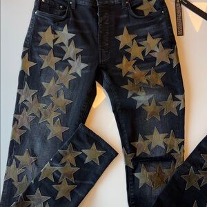 AMIRI Black Jeans with Leather Star Accents